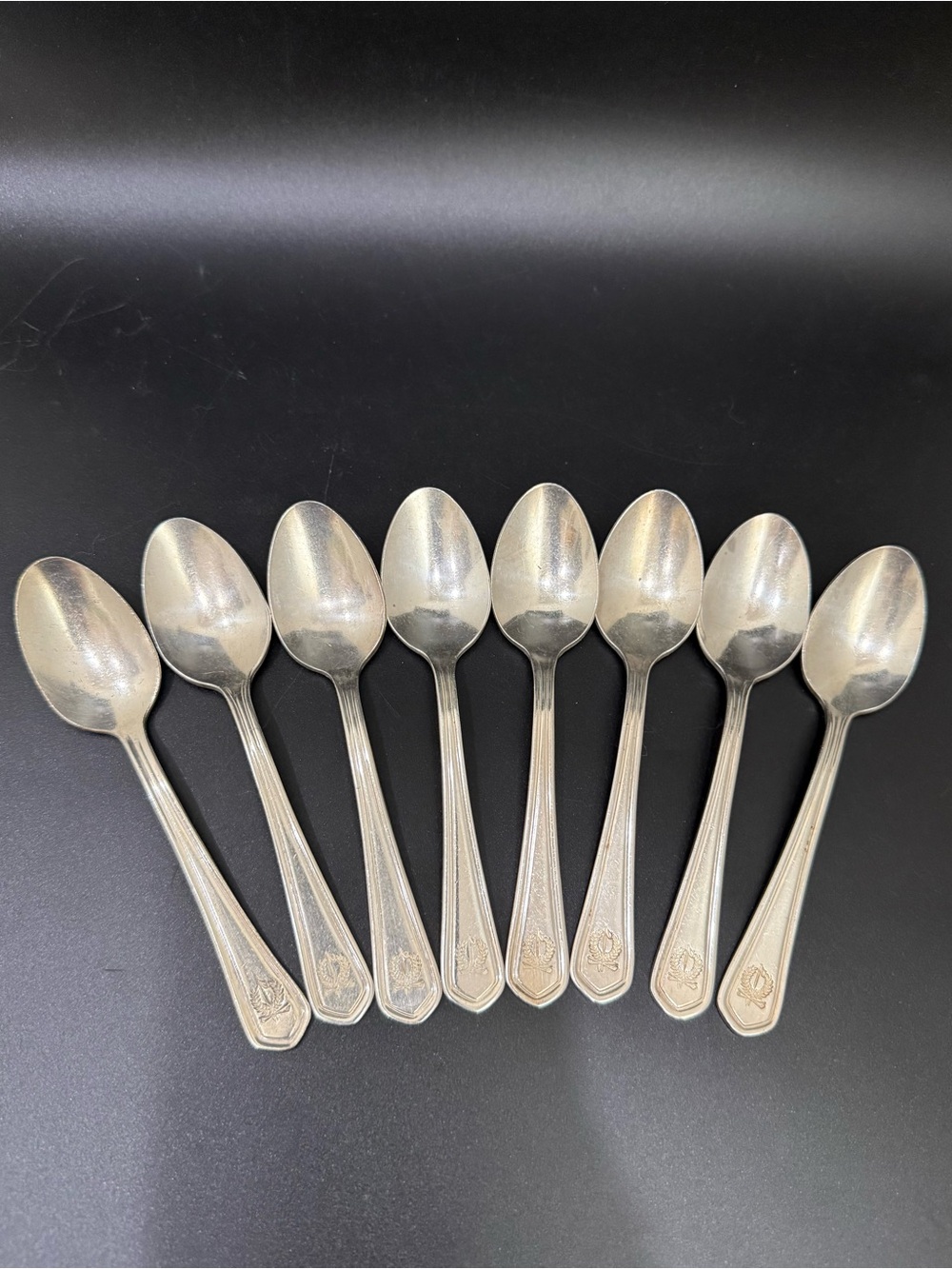 8pc Vintage AMSILCO Custom Logo Golf Country Club Laurel Leaf Clubs 6” Teaspoons